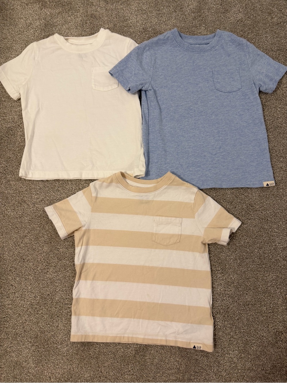 GAP Kids Short Sleeve Pocket Tees - Blue, White & Beige Stripe